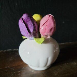 Vtg Heathcote and Hall Small Vase W/ Pink Purple Yellow Flowers Made In England